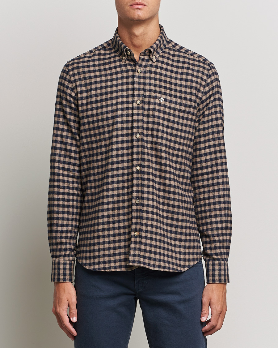 Men | Flannel Shirts | Morris | Brushed Twill Checked Shirt Navy/Brown