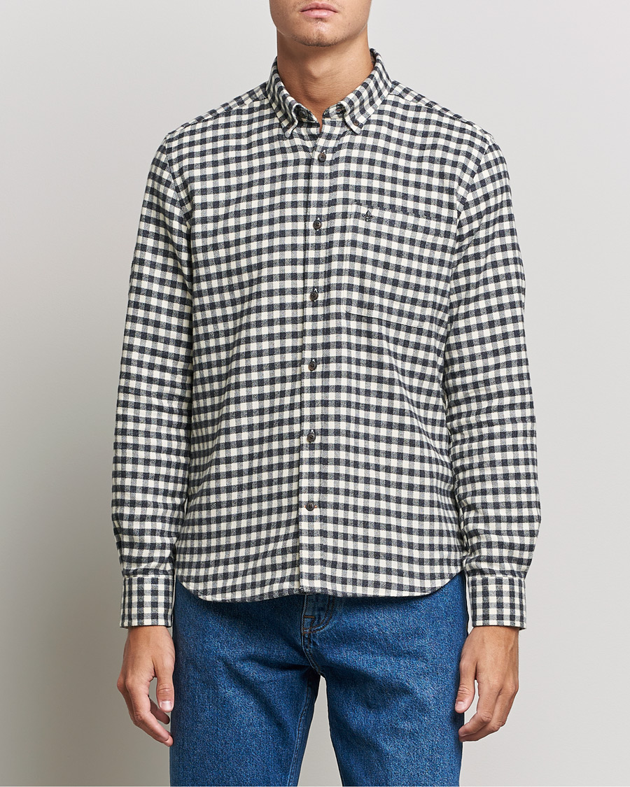 Men | Flannel Shirts | Morris | Brushed Twill Checked Shirt Grey/White