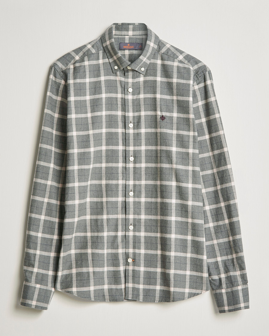 Men | Shirts | Morris | Brushed Flannel Checked Shirt Light Grey