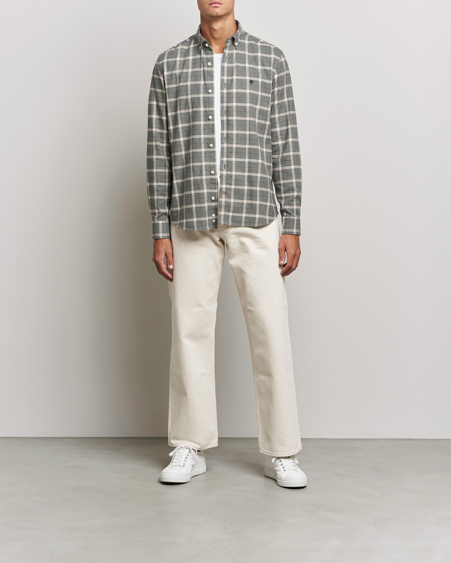 Men | Flannel Shirts | Morris | Brushed Flannel Checked Shirt Light Grey