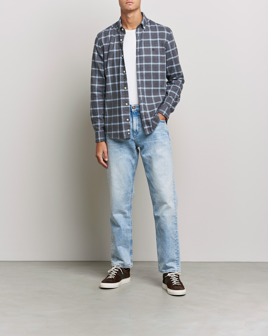 Men | Shirts | Morris | Brushed Flannel Checked Shirt Dark Grey