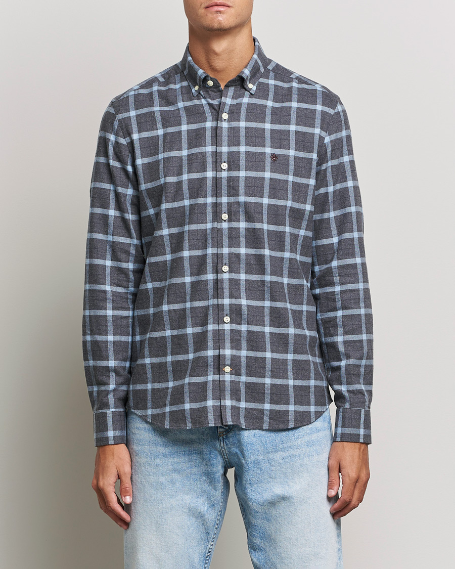 Men | Shirts | Morris | Brushed Flannel Checked Shirt Dark Grey