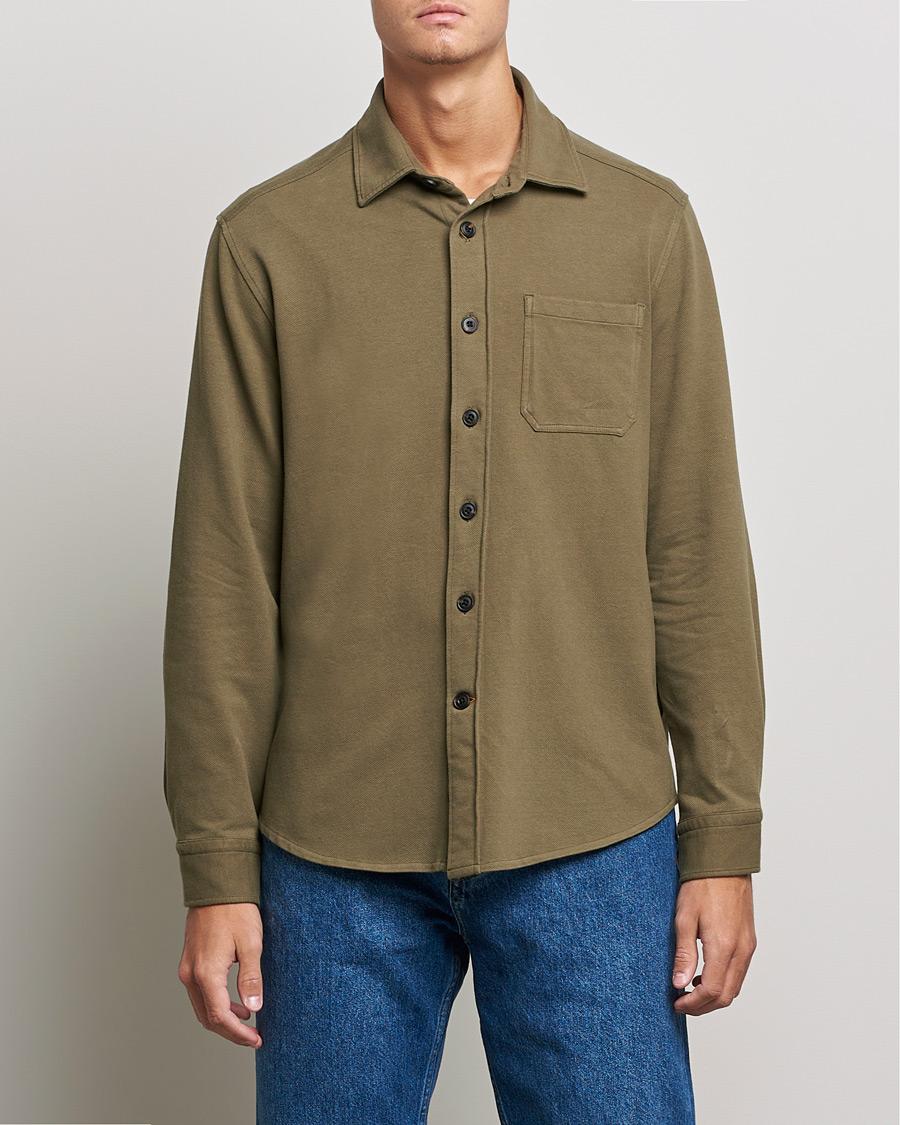 Men | Shirts | Morris | Cotton Jersey Overshirt Olive
