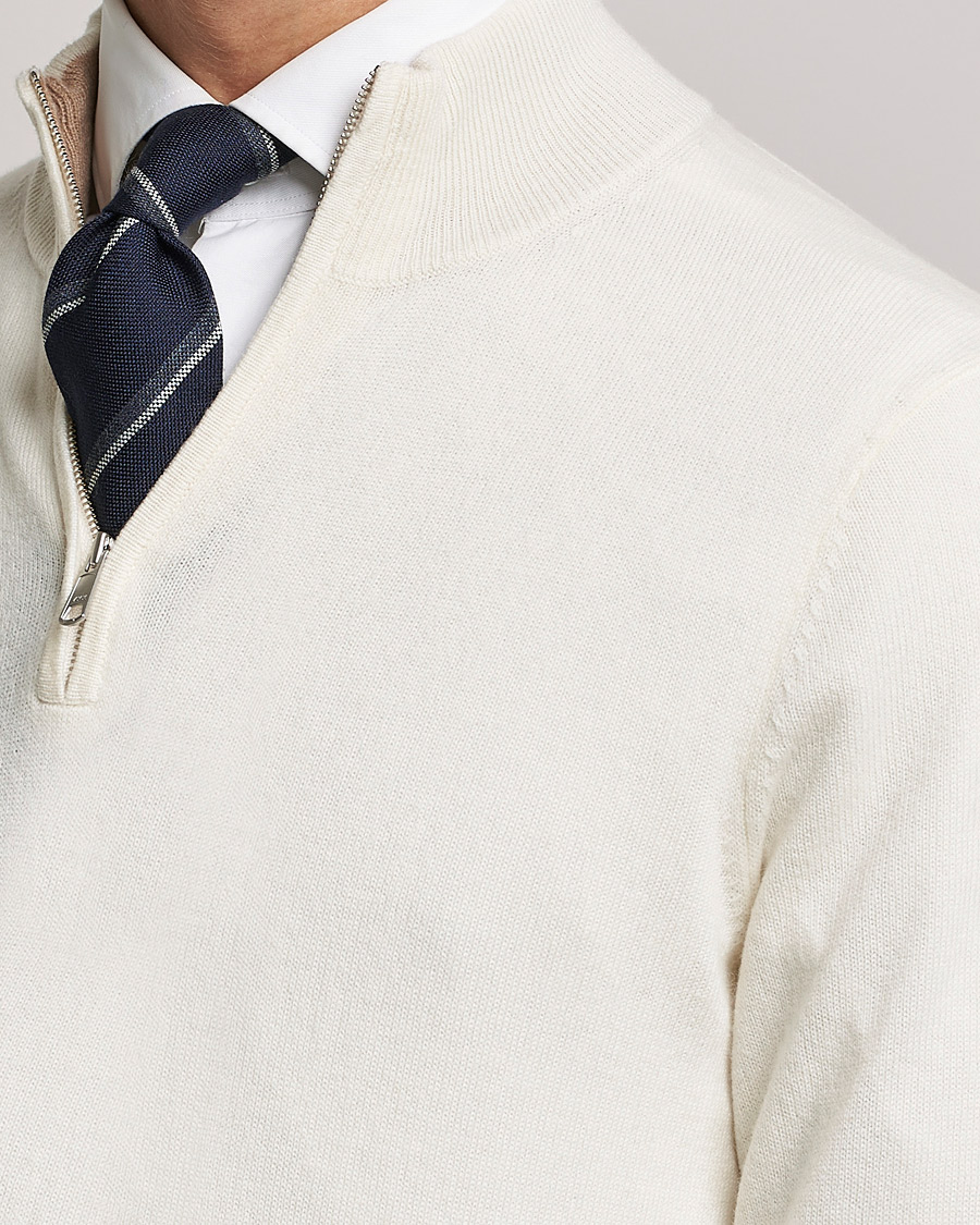 Men | Sweaters & Knitwear | Morris Heritage | Dalton Wool/Cashmere Half Zip Off White