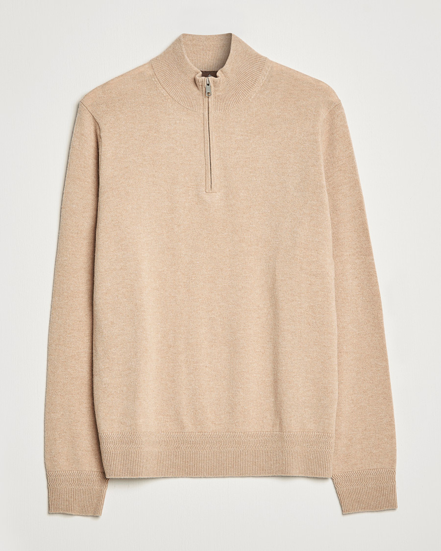 Men | Sweaters & Knitwear | Morris Heritage | Dalton Wool/Cashmere Half Zip Camel