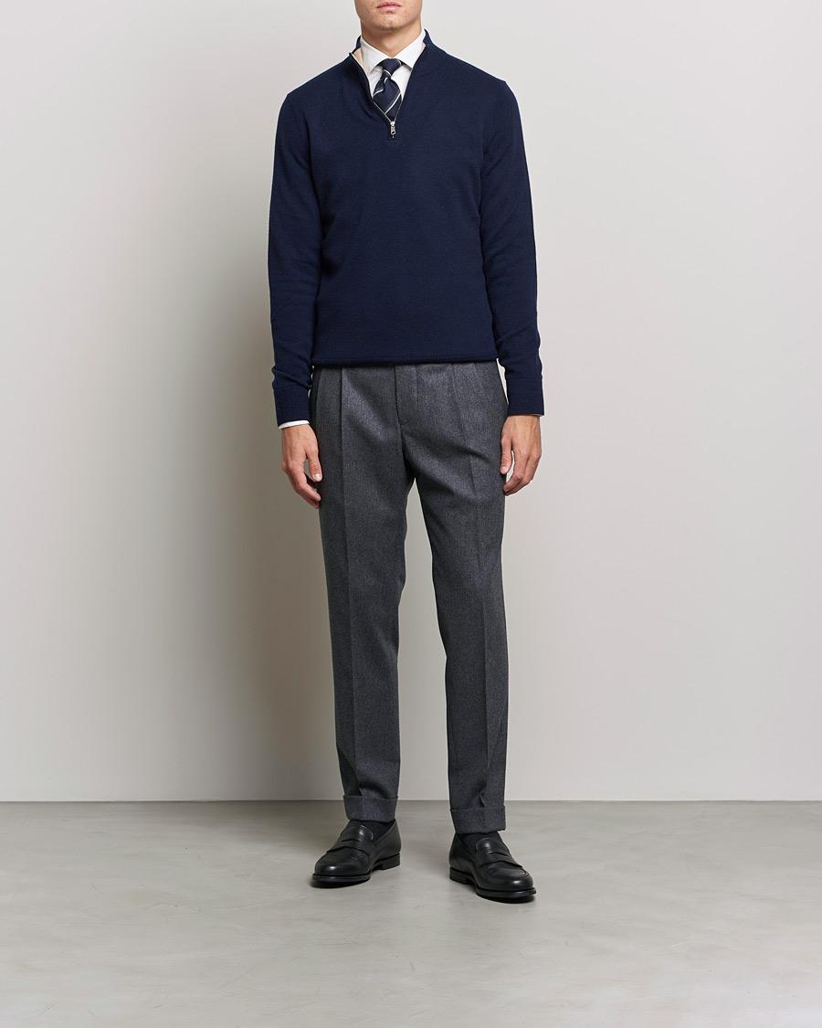 Men | Sweaters & Knitwear | Morris Heritage | Dalton Wool/Cashmere Half Zip Navy