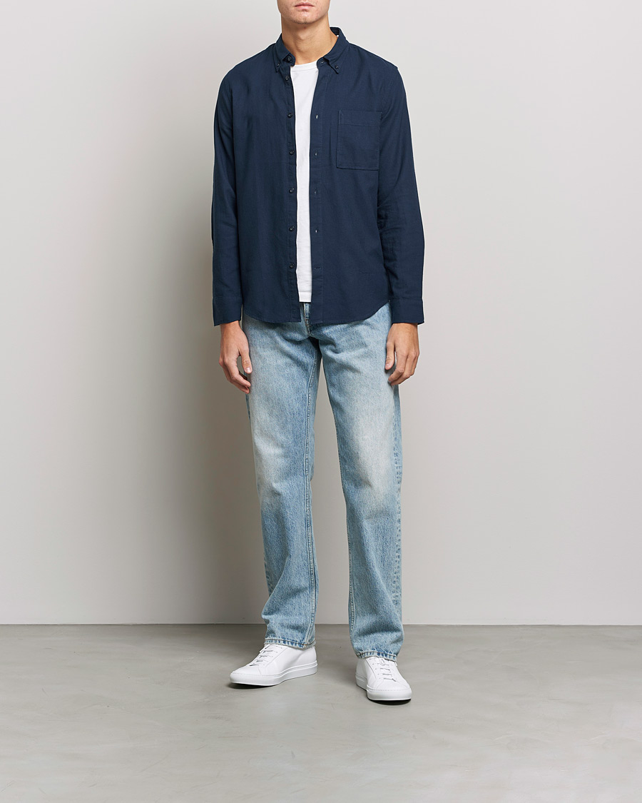 Men | Shirts | NN07 | Arne Brushed Flannel Shirt Navy Blue