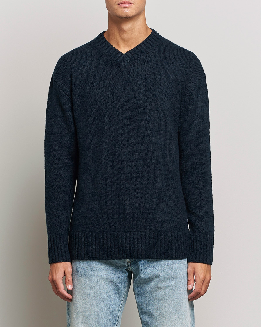 Men | V-Neck Jumpers | NN07 | Grayson Knitted V-Neck Sweater Navy