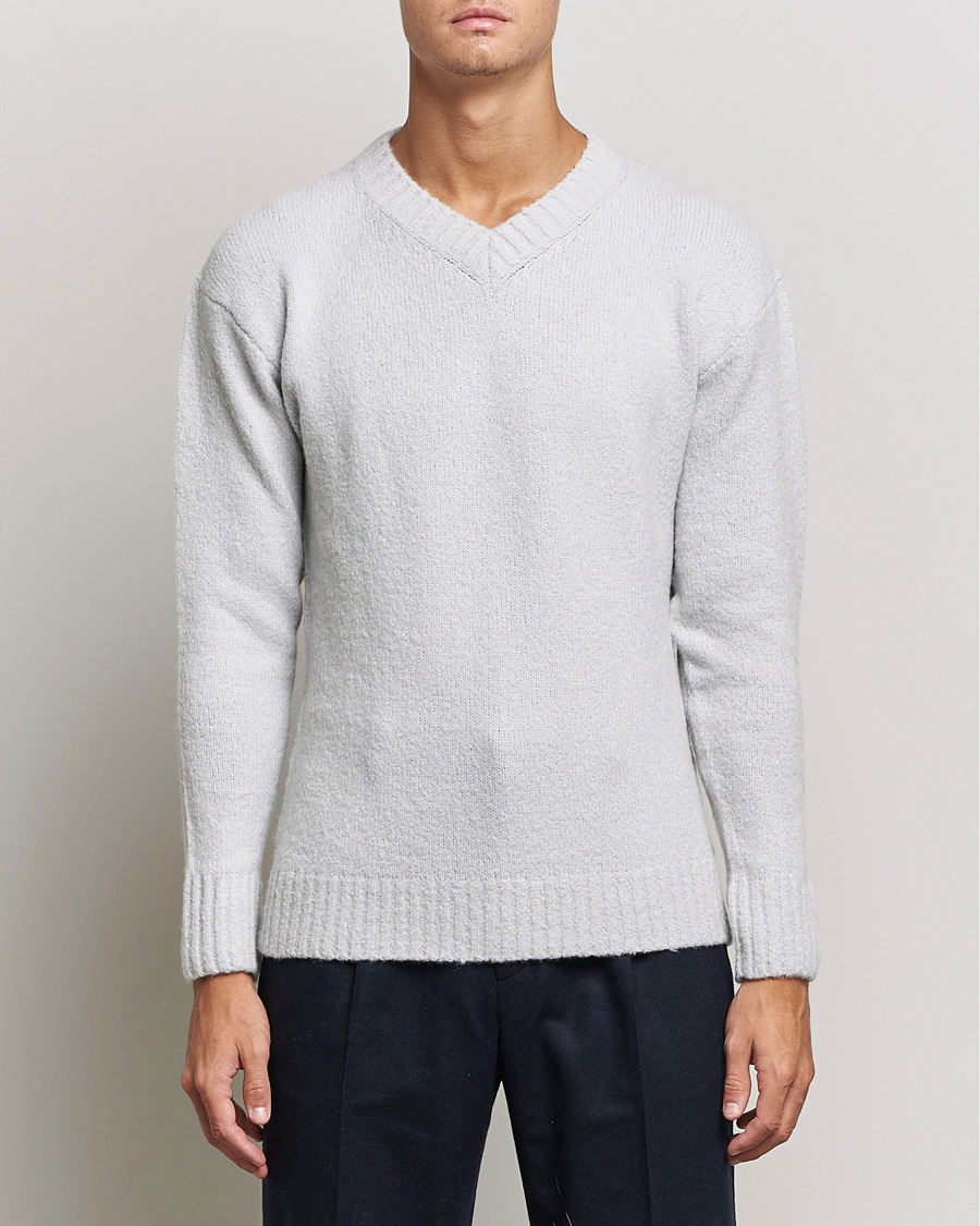 Men | V-Neck Jumpers | NN07 | Grayson Knitted V-Neck Sweater Light Grey