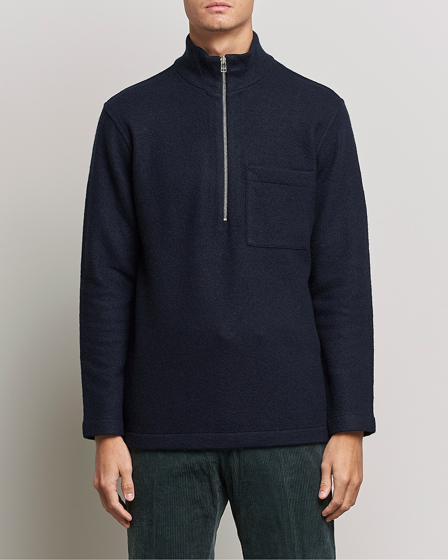 Men | Sweaters & Knitwear | NN07 | Anders Boiled Wool Half Zip Navy