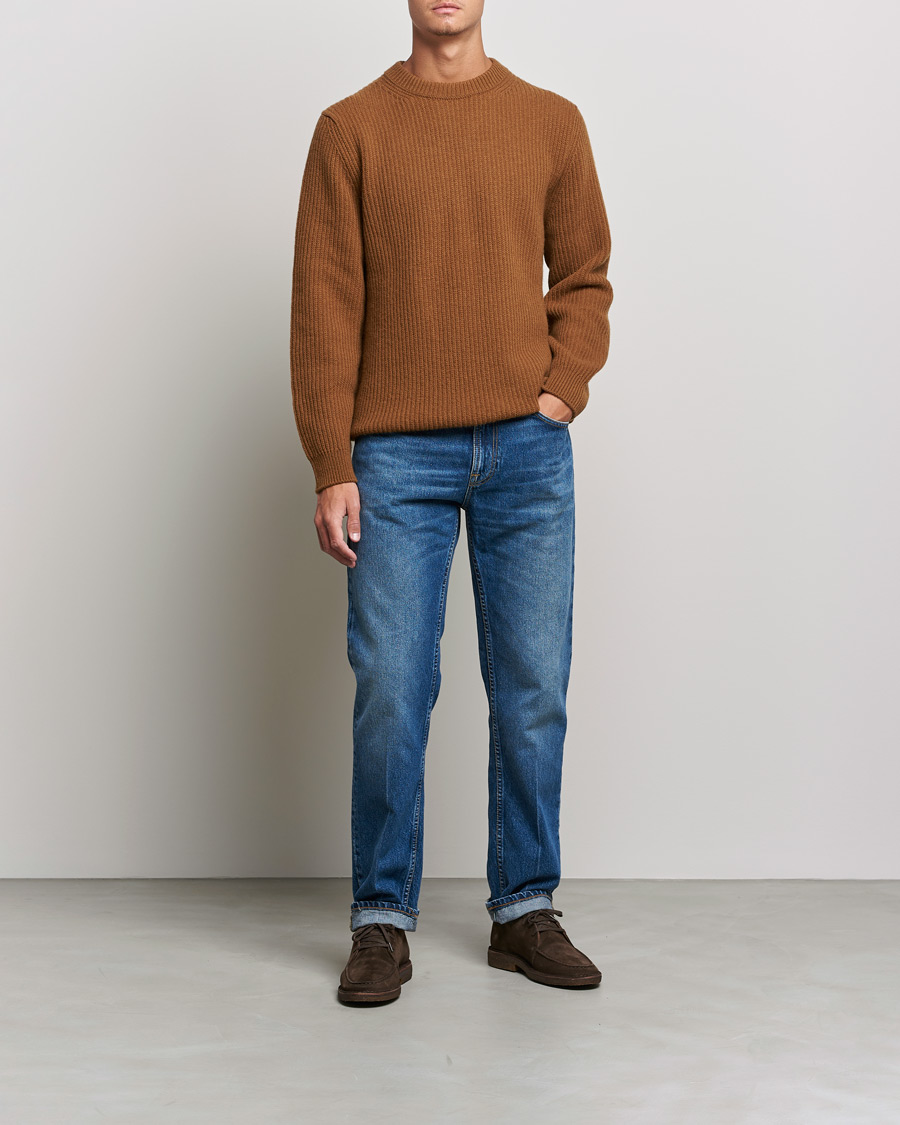 Men |  | Nudie Jeans | August Wool Rib Knitted Sweater Oak