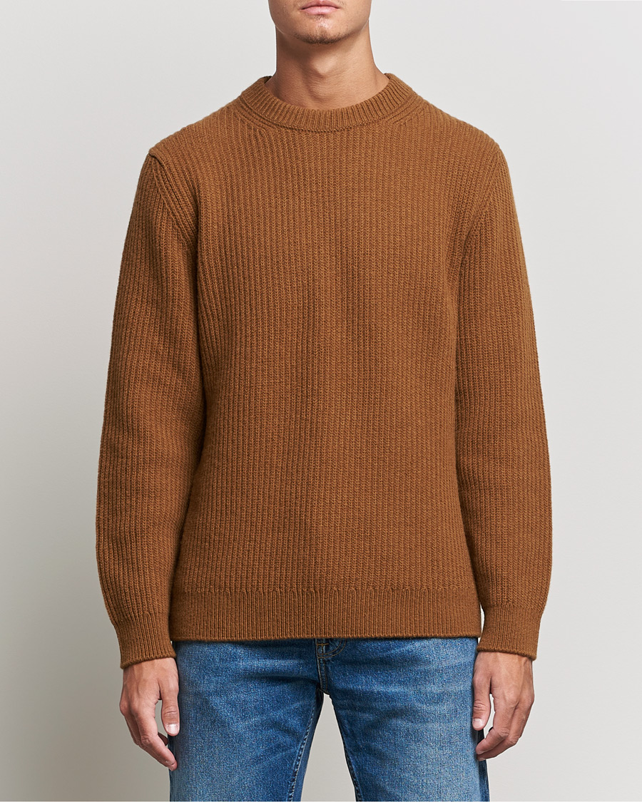 Men |  | Nudie Jeans | August Wool Rib Knitted Sweater Oak