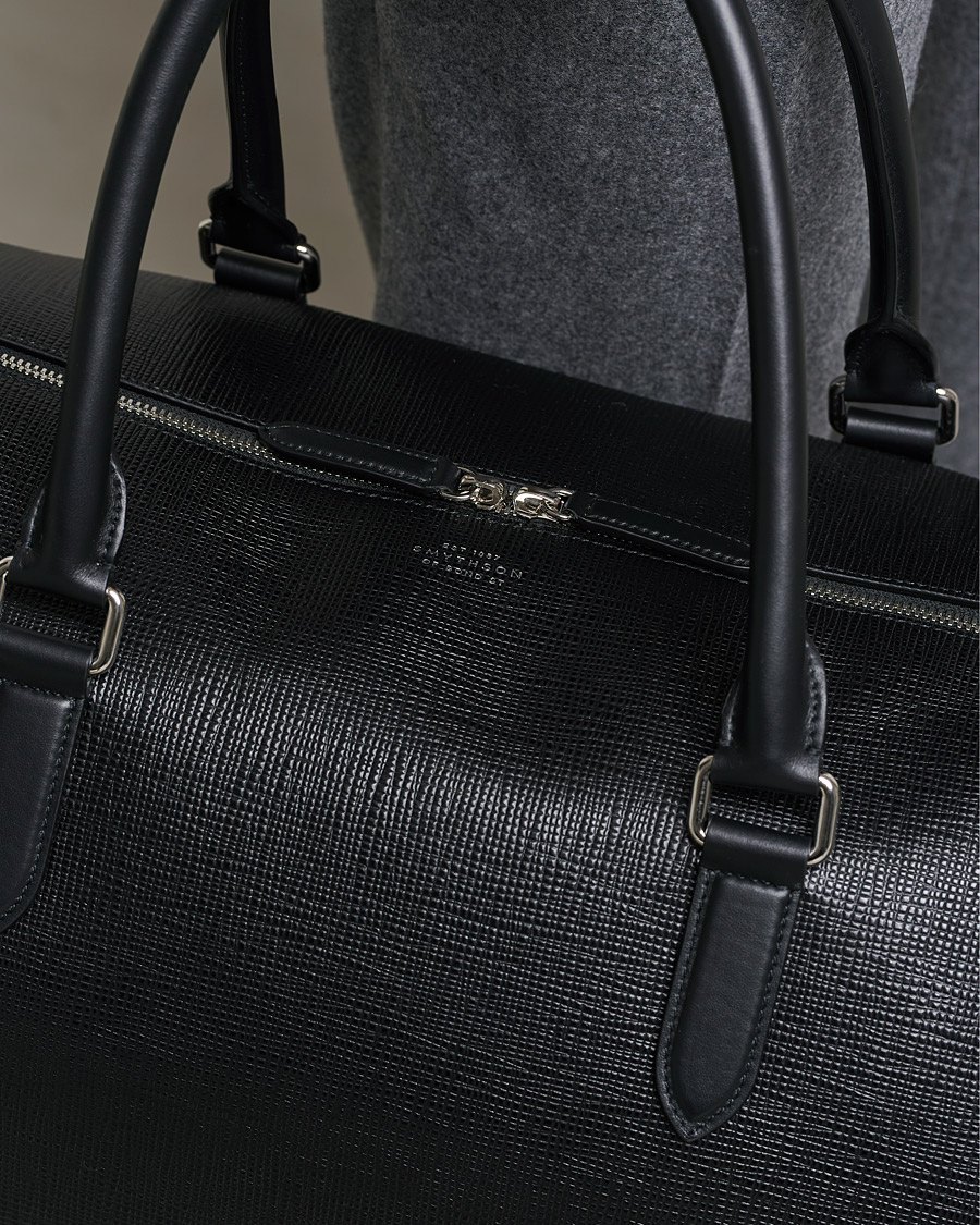 Men | Smythson Panama Leather Weekendbag Black | Smythson | Panama Leather Weekendbag Black