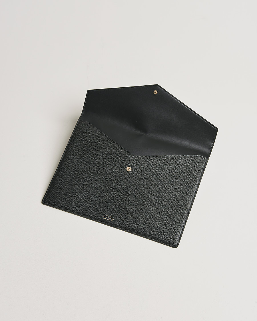 Men | Smythson Panama Leather Large Envelope Portfolio Black | Smythson | Panama Leather Large Envelope Portfolio Black