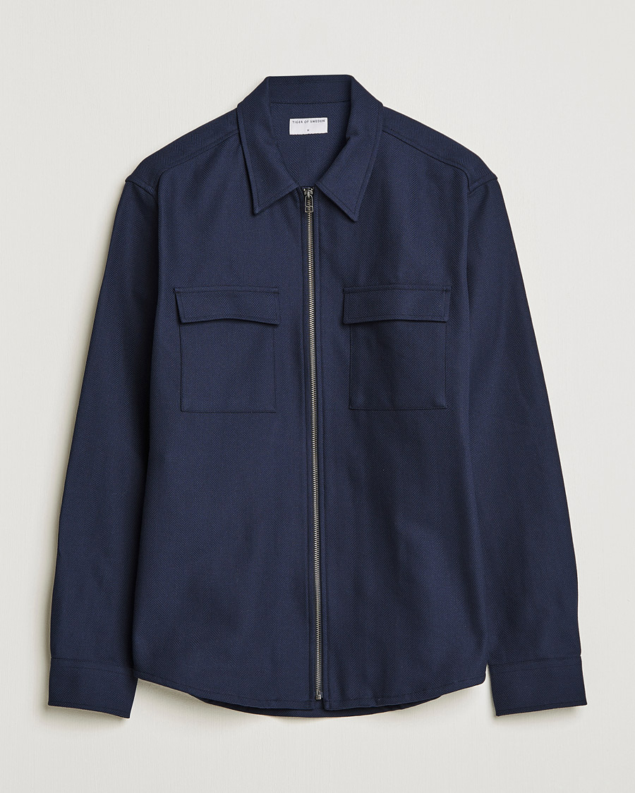 Men | Shirts | Tiger of Sweden | Noel P Herringbone Shirt Night Blue