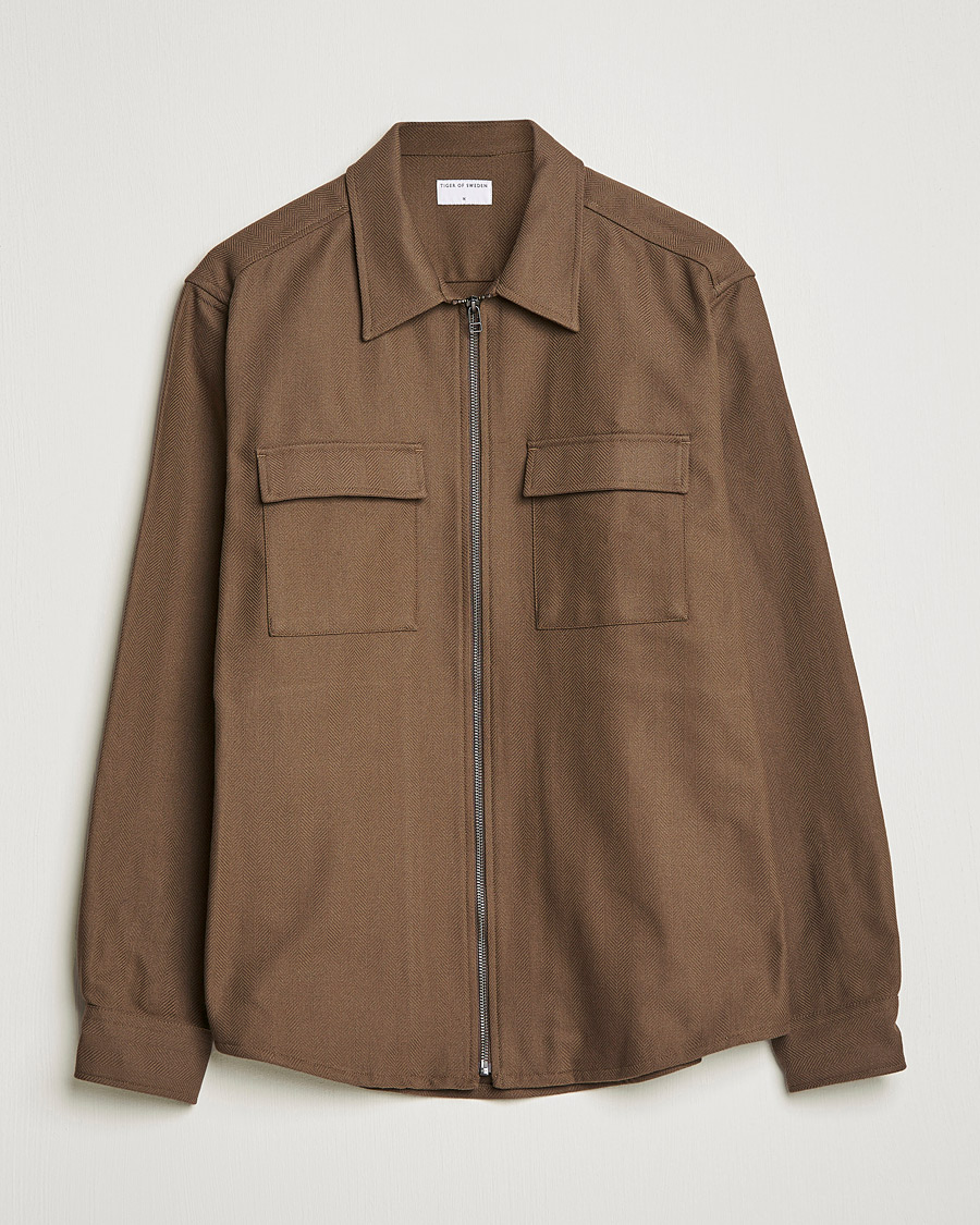 Men | Shirts | Tiger of Sweden | Noel P Herringbone Shirt Olive Extreme
