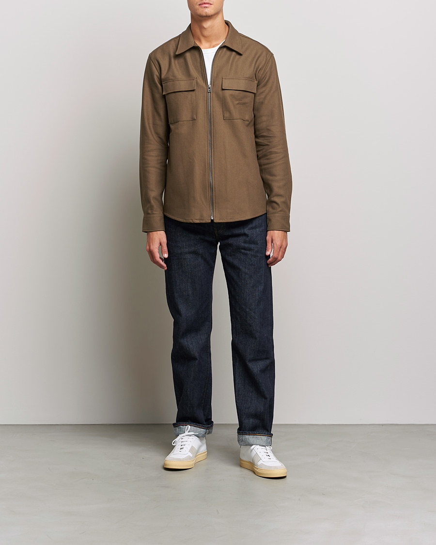 Men | Shirts | Tiger of Sweden | Noel P Herringbone Shirt Olive Extreme