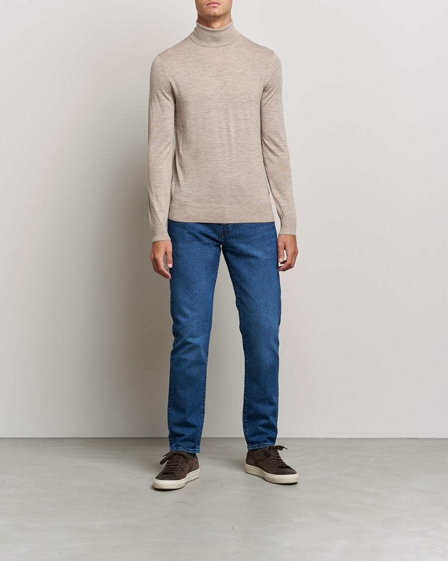 Men | Sweaters & Knitwear | Tiger of Sweden | Neville Extra Fine Merino Polo Beige Melange