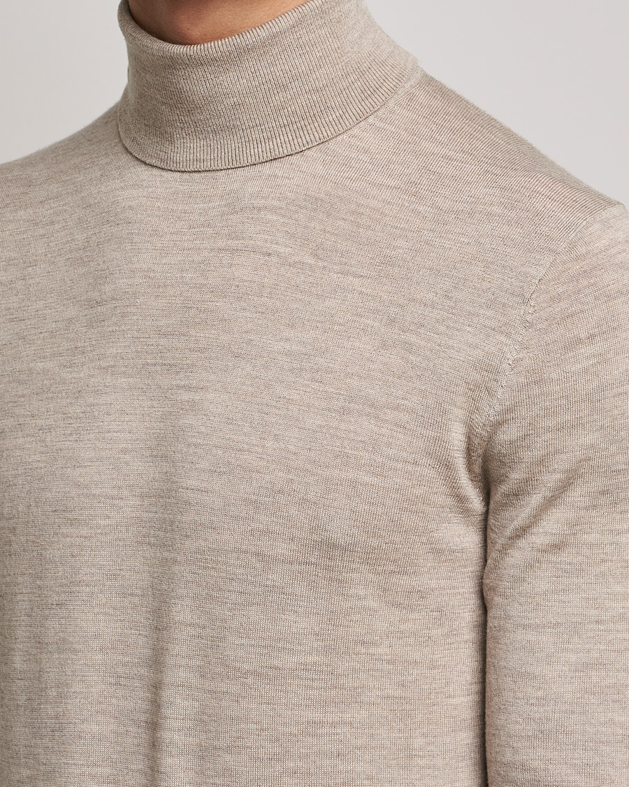 Men | Sweaters & Knitwear | Tiger of Sweden | Neville Extra Fine Merino Polo Beige Melange