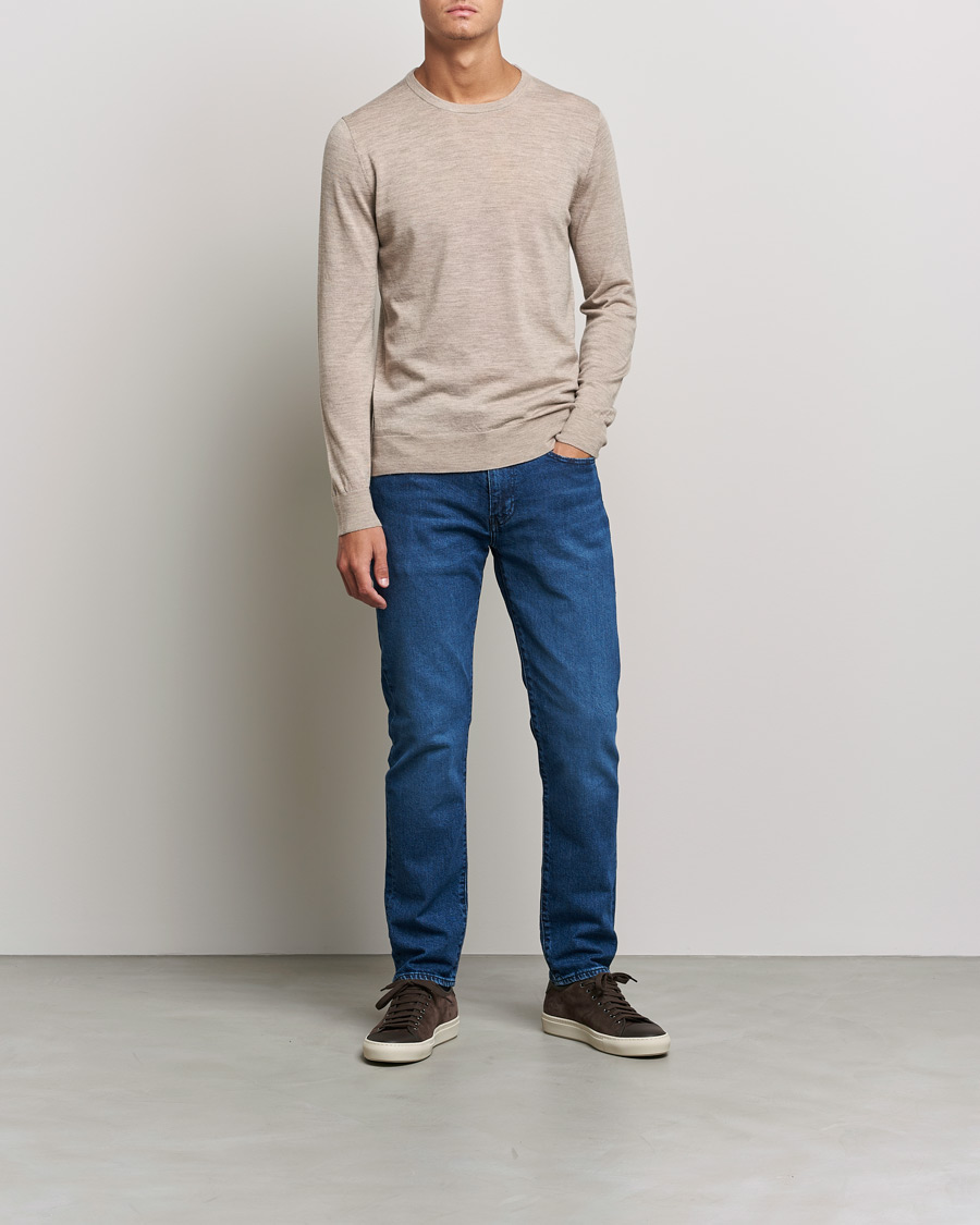 Men | Sweaters & Knitwear | Tiger of Sweden | Nichols Extra Fine Merino Crew Neck Beige Melange