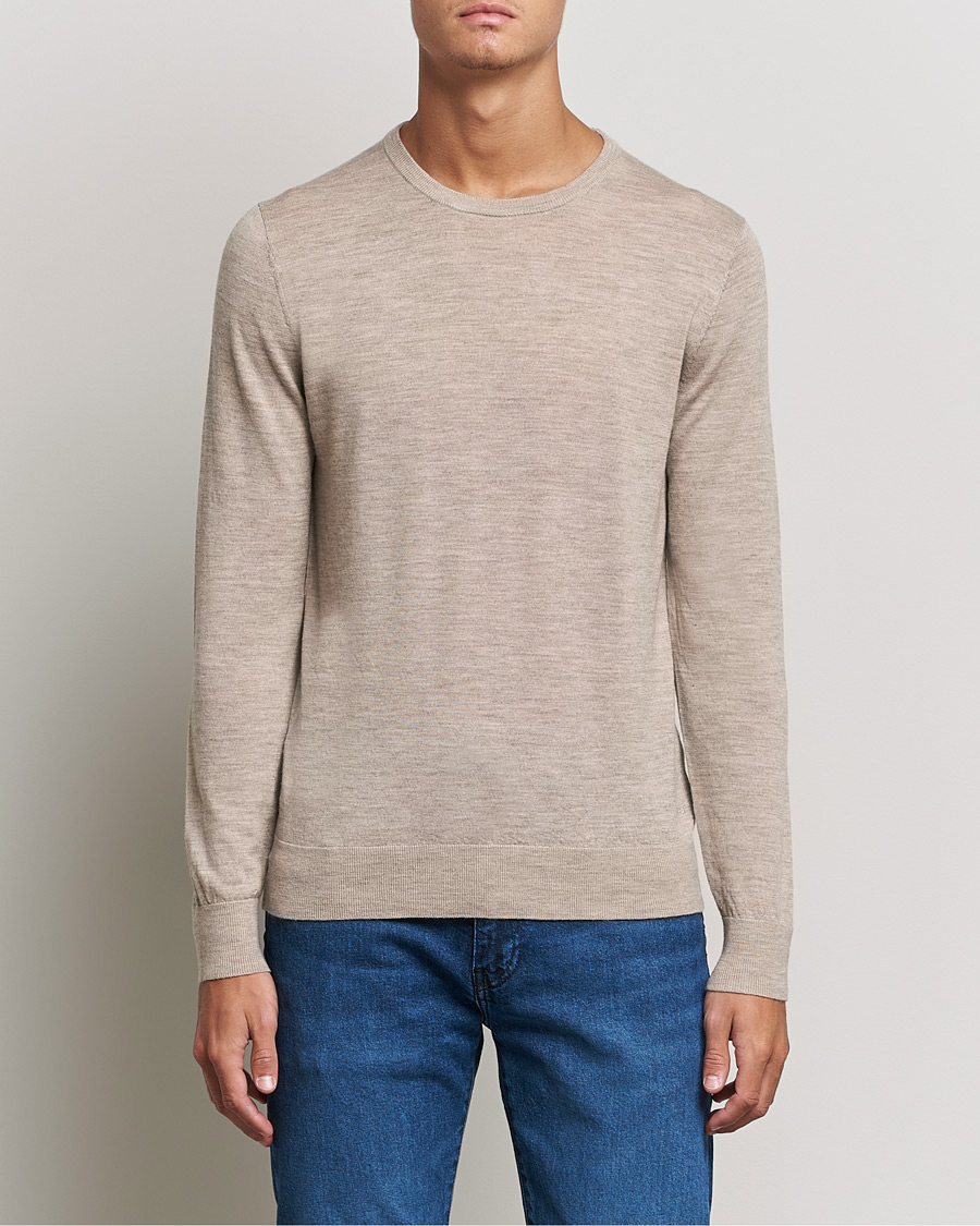 Men | Sweaters & Knitwear | Tiger of Sweden | Nichols Extra Fine Merino Crew Neck Beige Melange