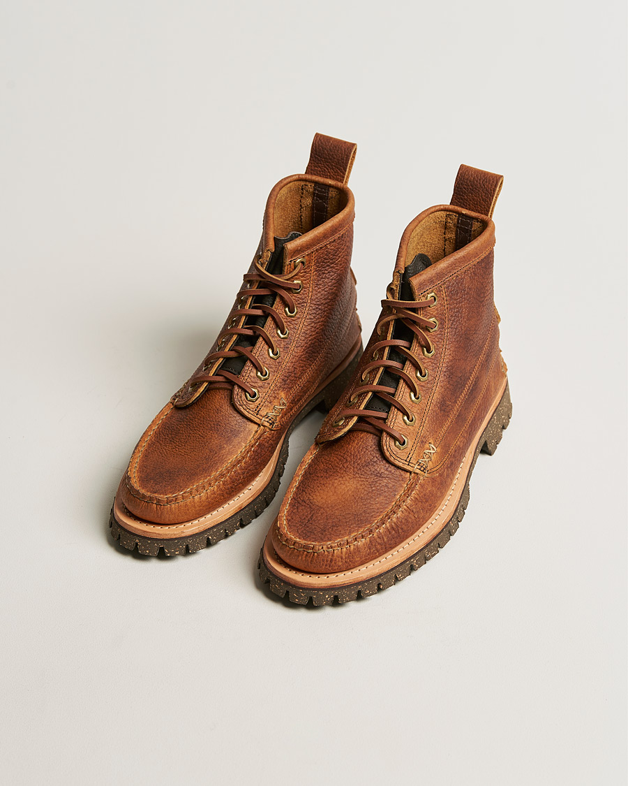 Yuketen Cortina Sole Angler Boots Brown Grain Calf at CareOfCarl.com
