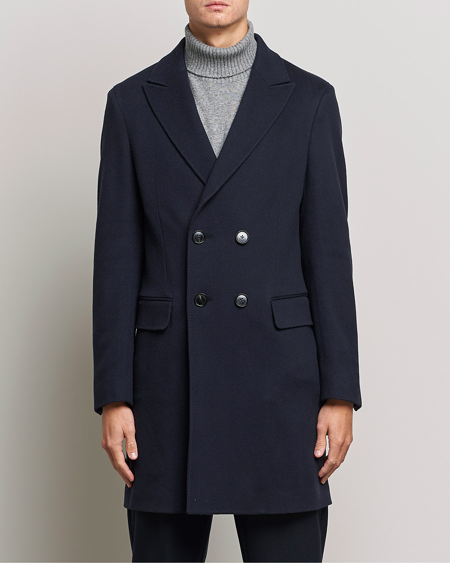 Zegna Double Breasted Cashmere Coat Navy at CareOfCarl.com