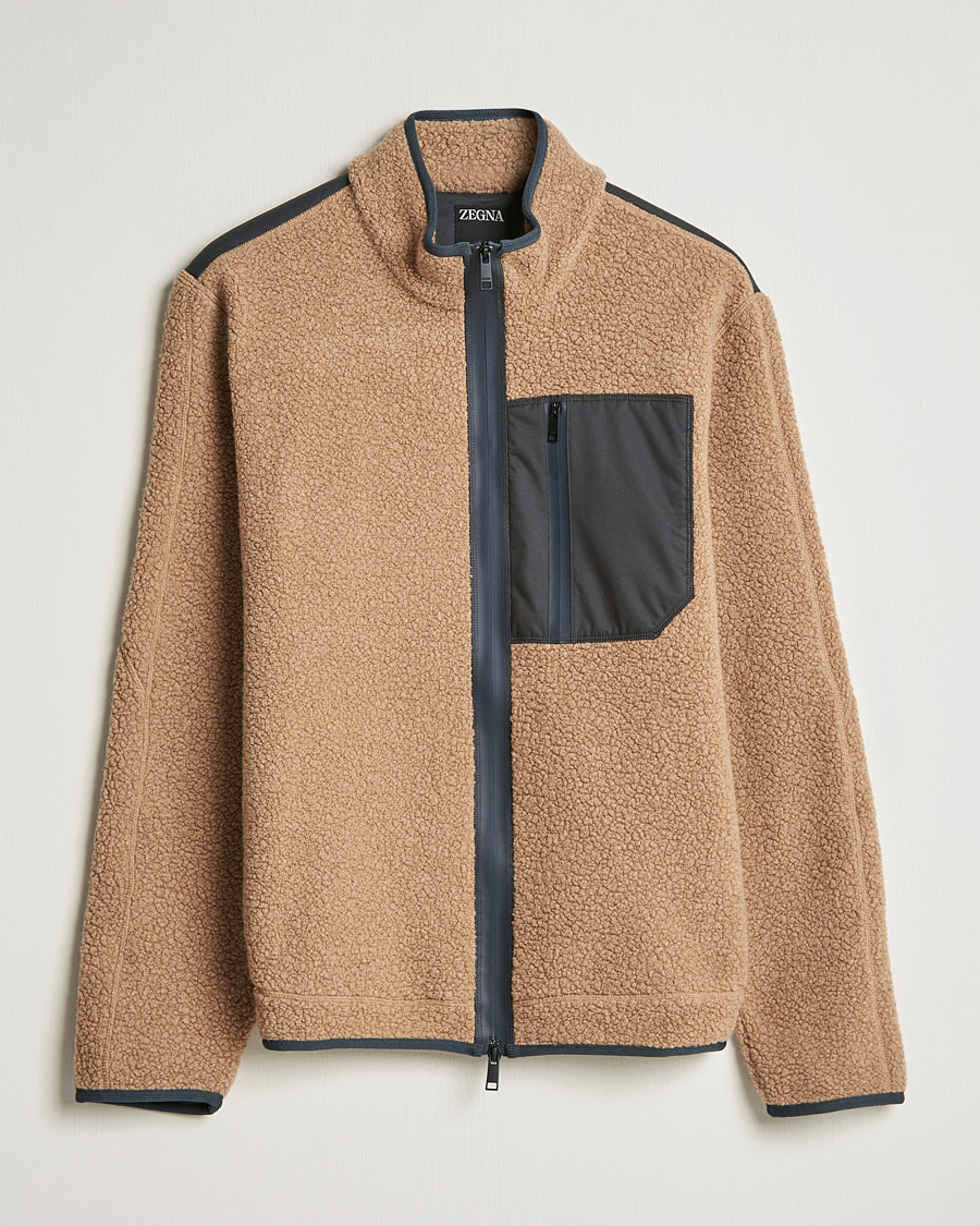Men | Sweaters & Knitwear | Zegna | Camel Fleece Full Zip Brown