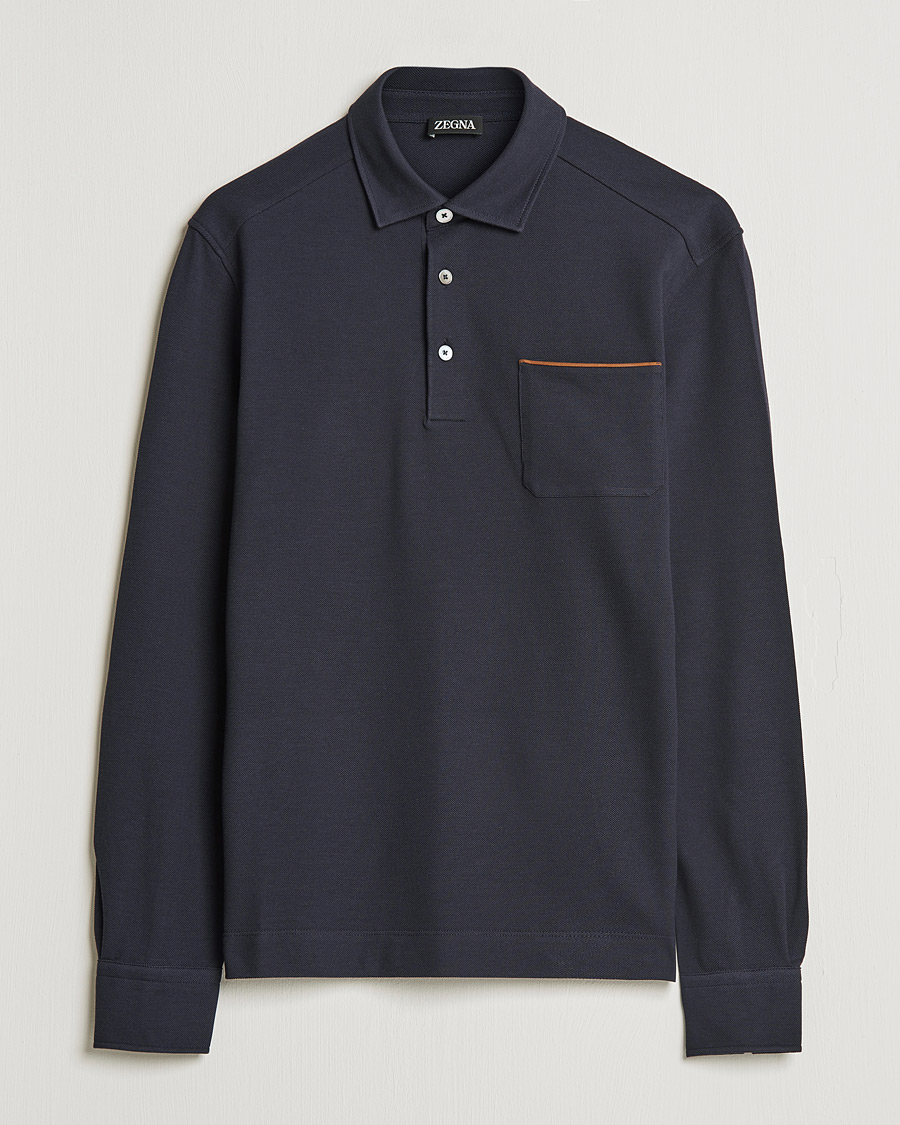 Men | Polo Shirts | Zegna | Long Sleeve Cotton Piquet Polo Navy
