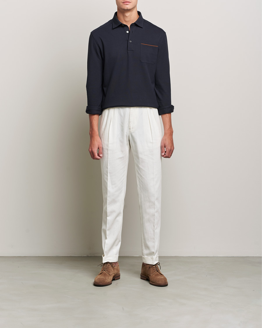 Men | Polo Shirts | Zegna | Long Sleeve Cotton Piquet Polo Navy
