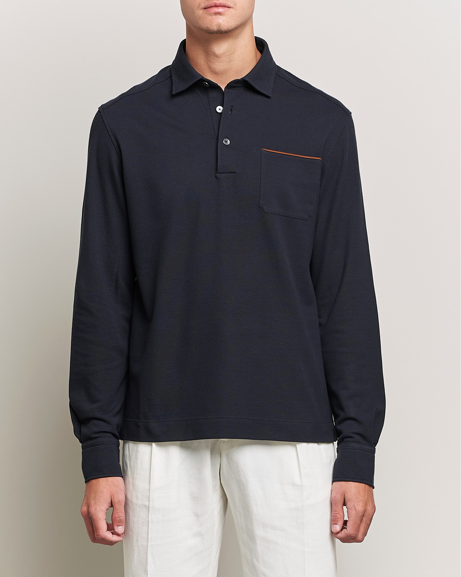 Men | Polo Shirts | Zegna | Long Sleeve Cotton Piquet Polo Navy