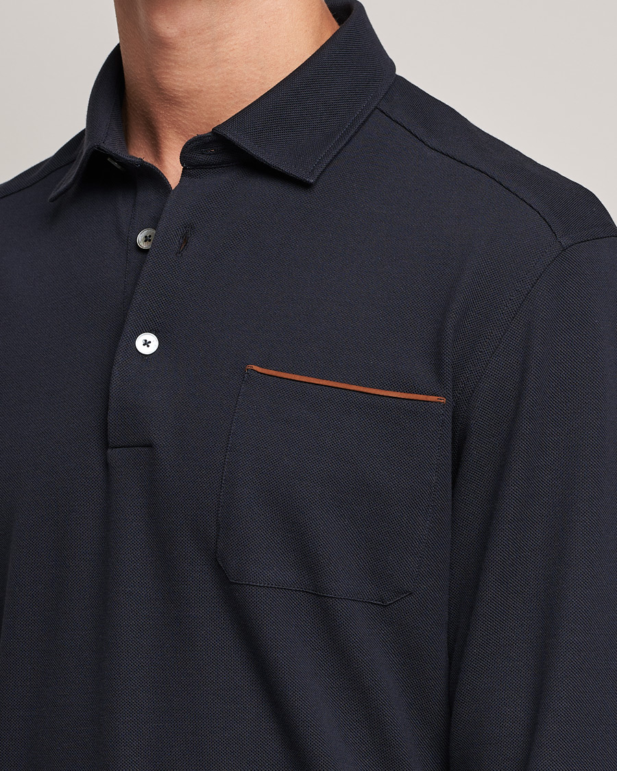 Men | Polo Shirts | Zegna | Long Sleeve Cotton Piquet Polo Navy