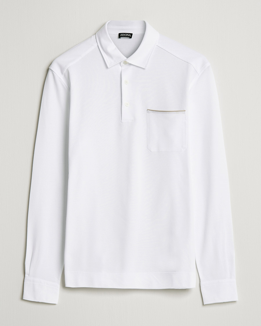 Men | Sweaters & Knitwear | Zegna | Long Sleeve Cotton Piquet Polo White