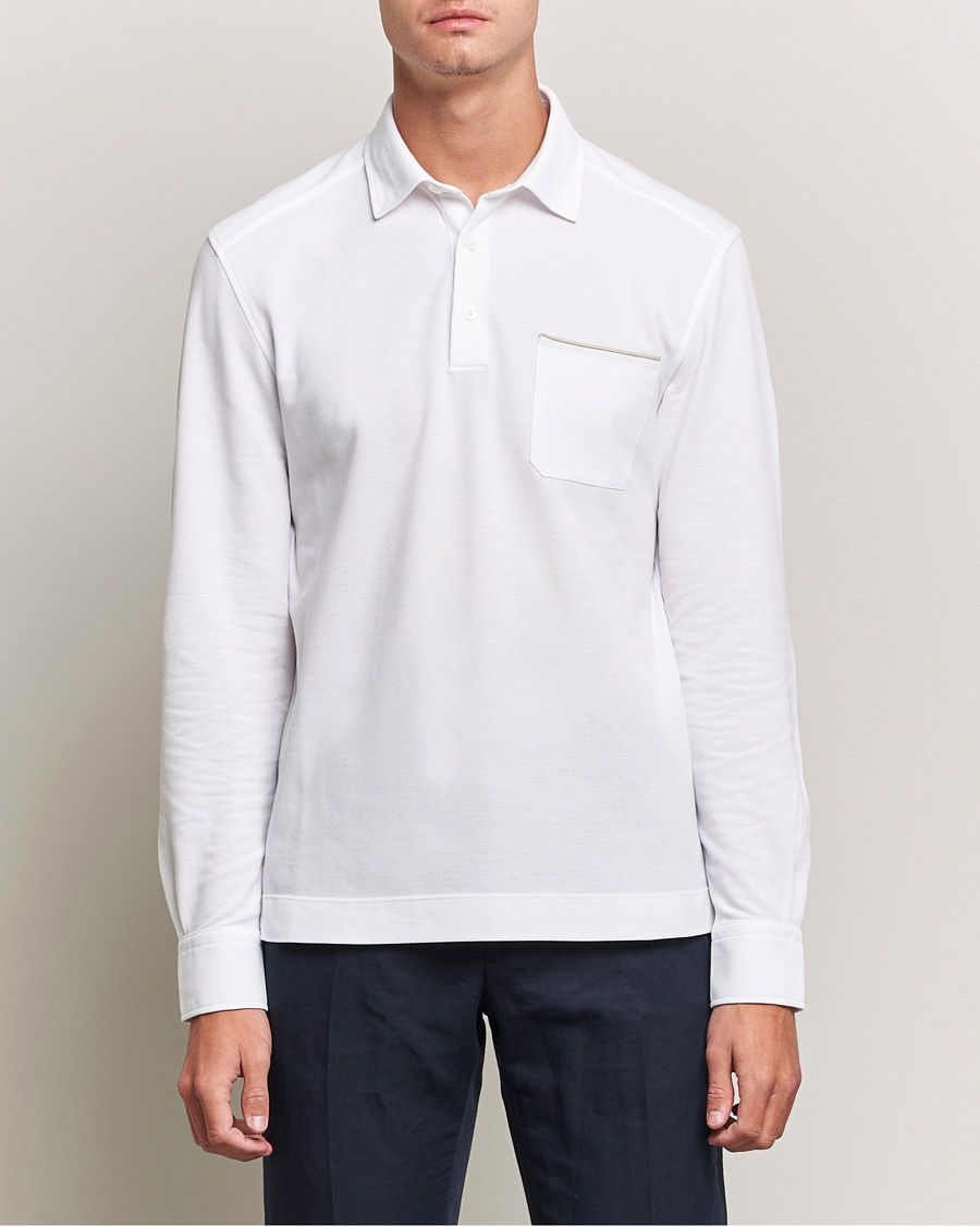 Men | Sweaters & Knitwear | Zegna | Long Sleeve Cotton Piquet Polo White