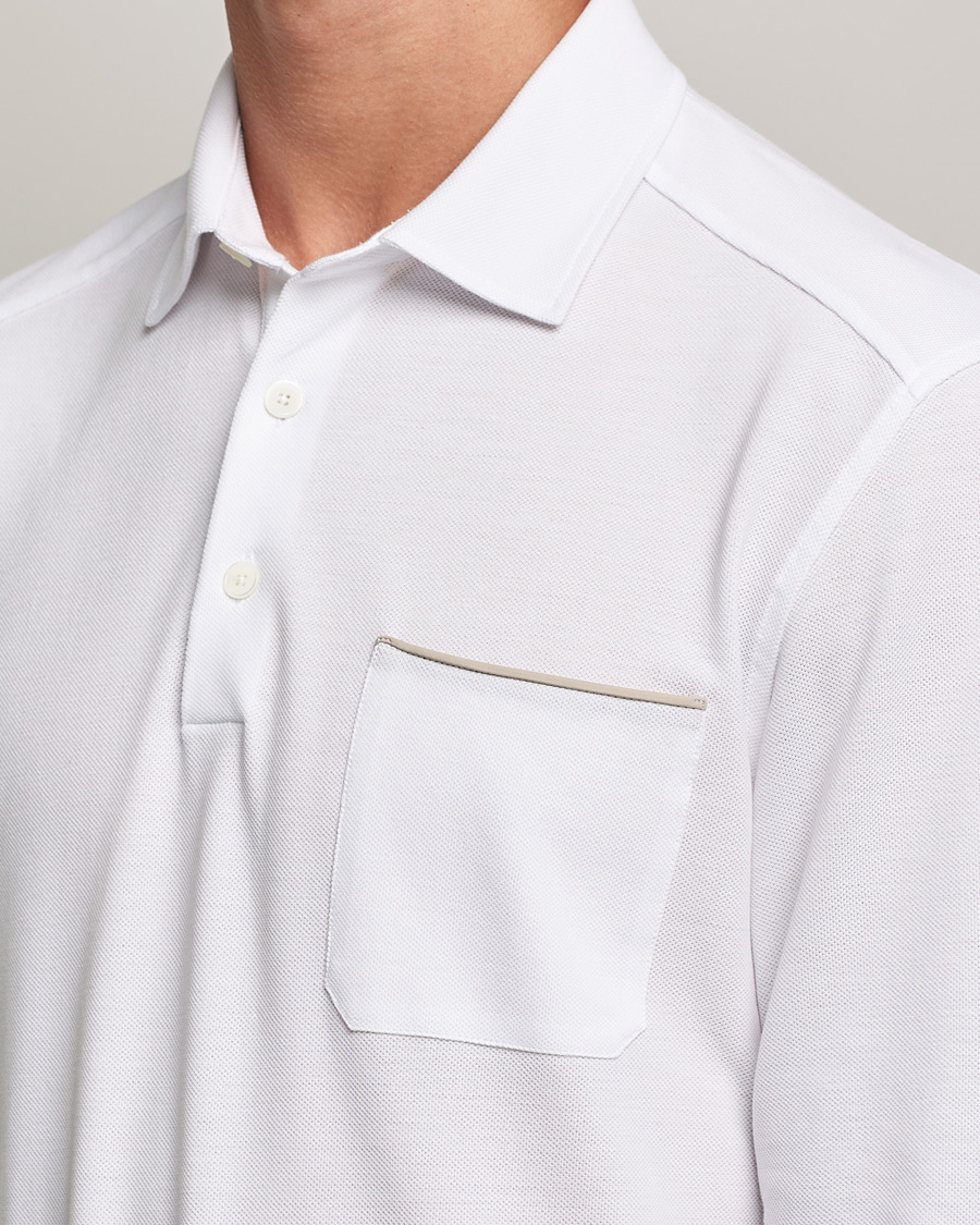 Men | Sweaters & Knitwear | Zegna | Long Sleeve Cotton Piquet Polo White