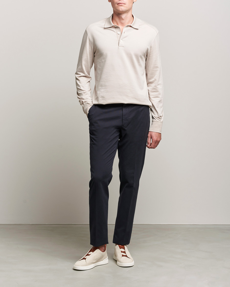 Men | Sweaters & Knitwear | Zegna | Cotton/Silk Long Sleeve Polo Beige