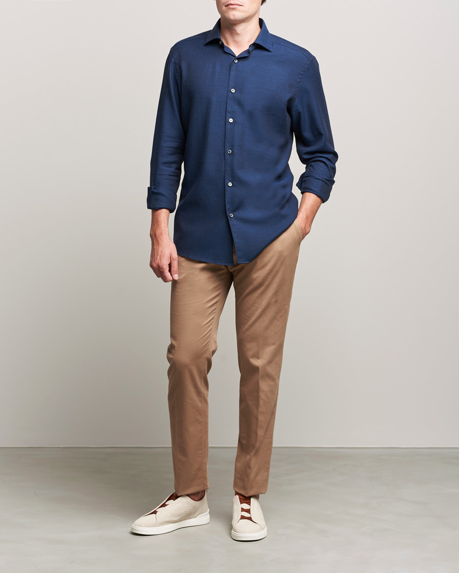 Men |  | Zegna | Cotton/Cashmere Casual Shirt Dark Blue