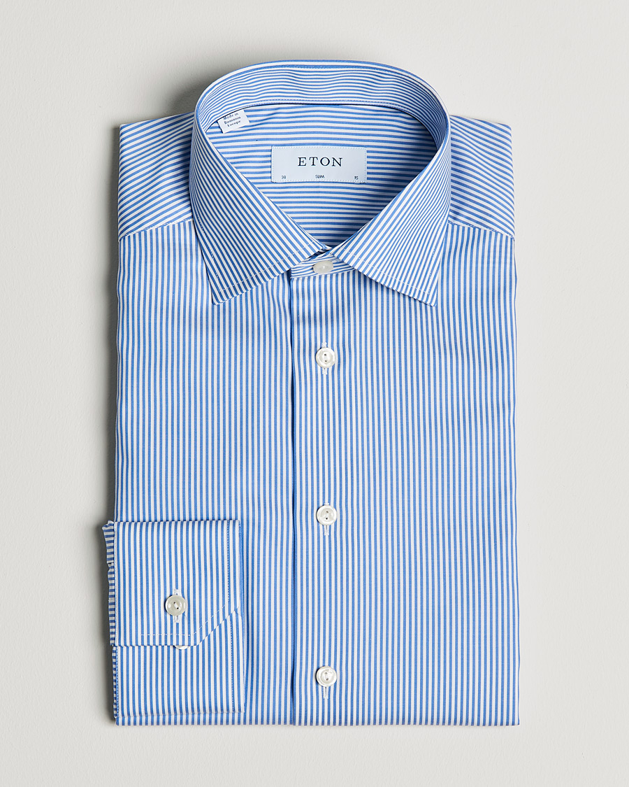 Men |  | Eton | Bengal Stripe Fine Twill Shirt Royal Blue