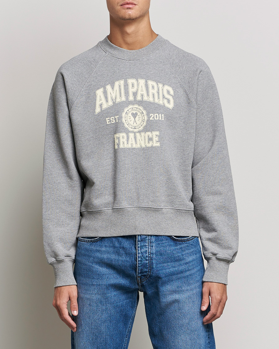 Men | Sweaters & Knitwear | AMI | Paris College Sweatshirt Heather Grey