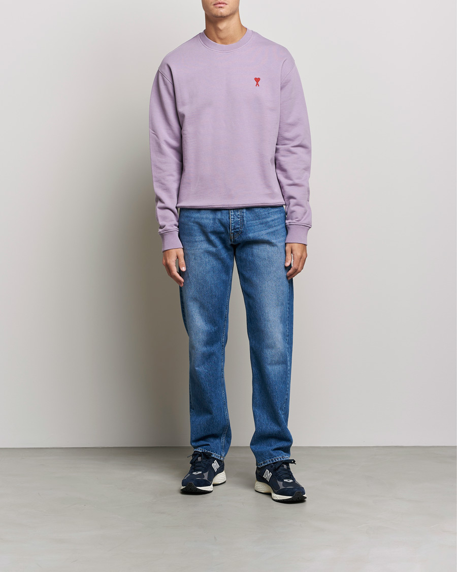 Men | Sweaters & Knitwear | AMI | Heart Logo Sweatshirt Washed Purple