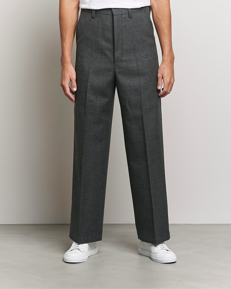 Men | Trousers | AMI | Large Fit Wool Trousers Dark Grey