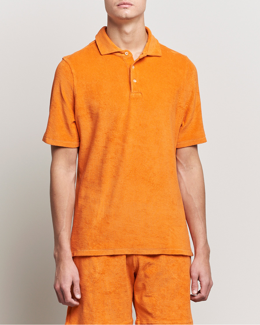 Men | Polo Shirts | Stenströms | Towelling Cotton Poloshirt Orange