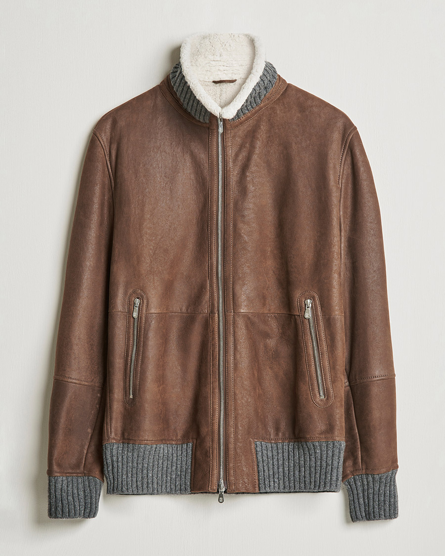Men | Leather & Suede | Brunello Cucinelli | Shearling Flight Jacket Dark Brown