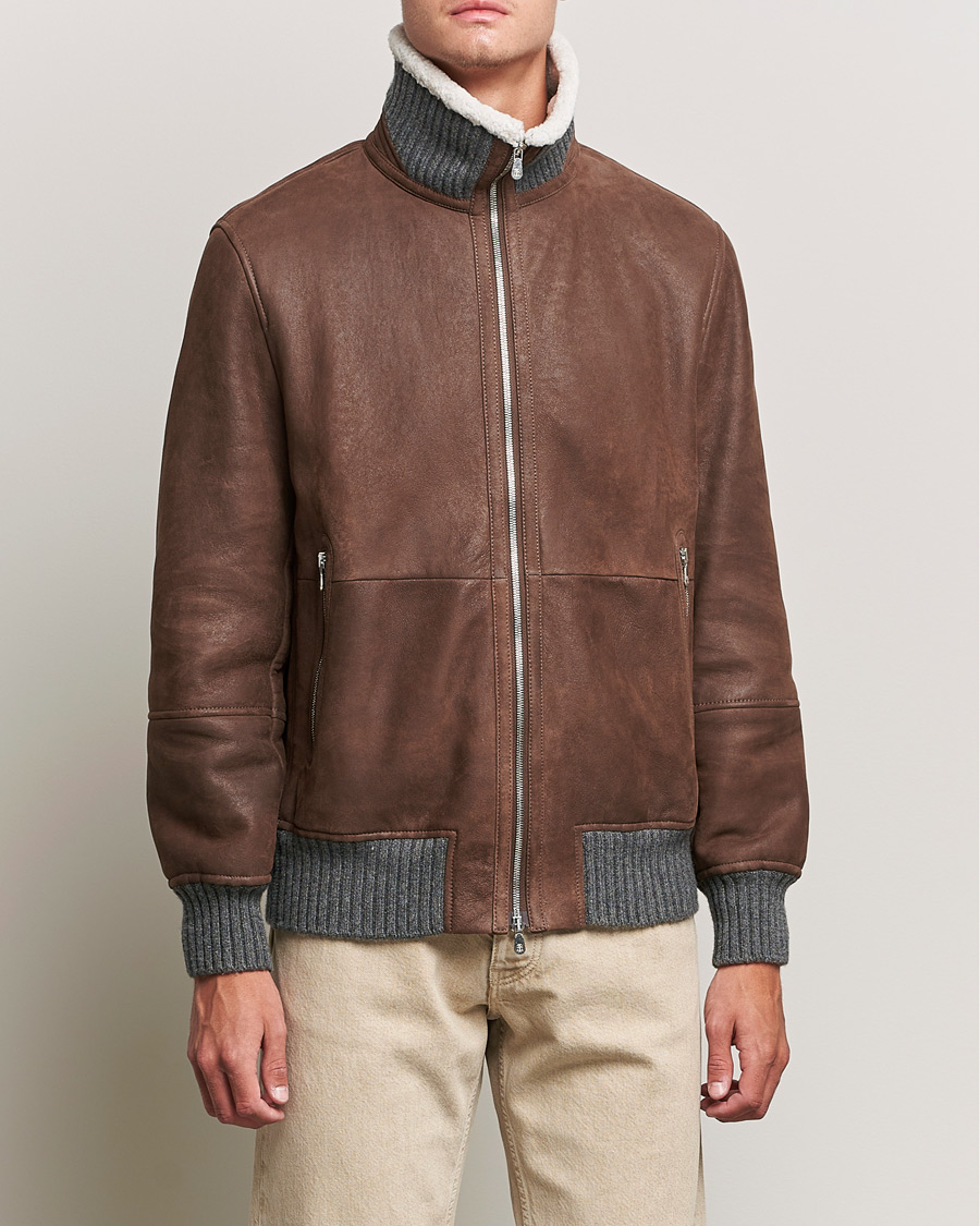 Men | Coats & Jackets | Brunello Cucinelli | Shearling Flight Jacket Dark Brown