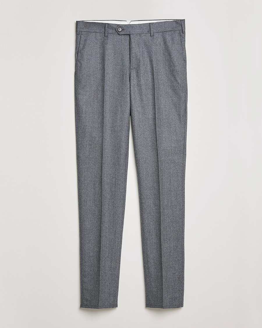 Men | Trousers | Brunello Cucinelli | Slim Fit Flannel Trousers Grey Melange