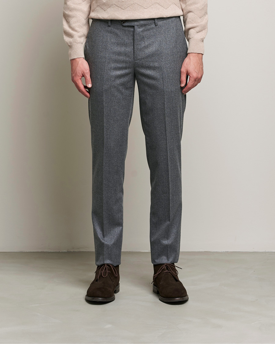Men |  | Brunello Cucinelli | Slim Fit Flannel Trousers Grey Melange