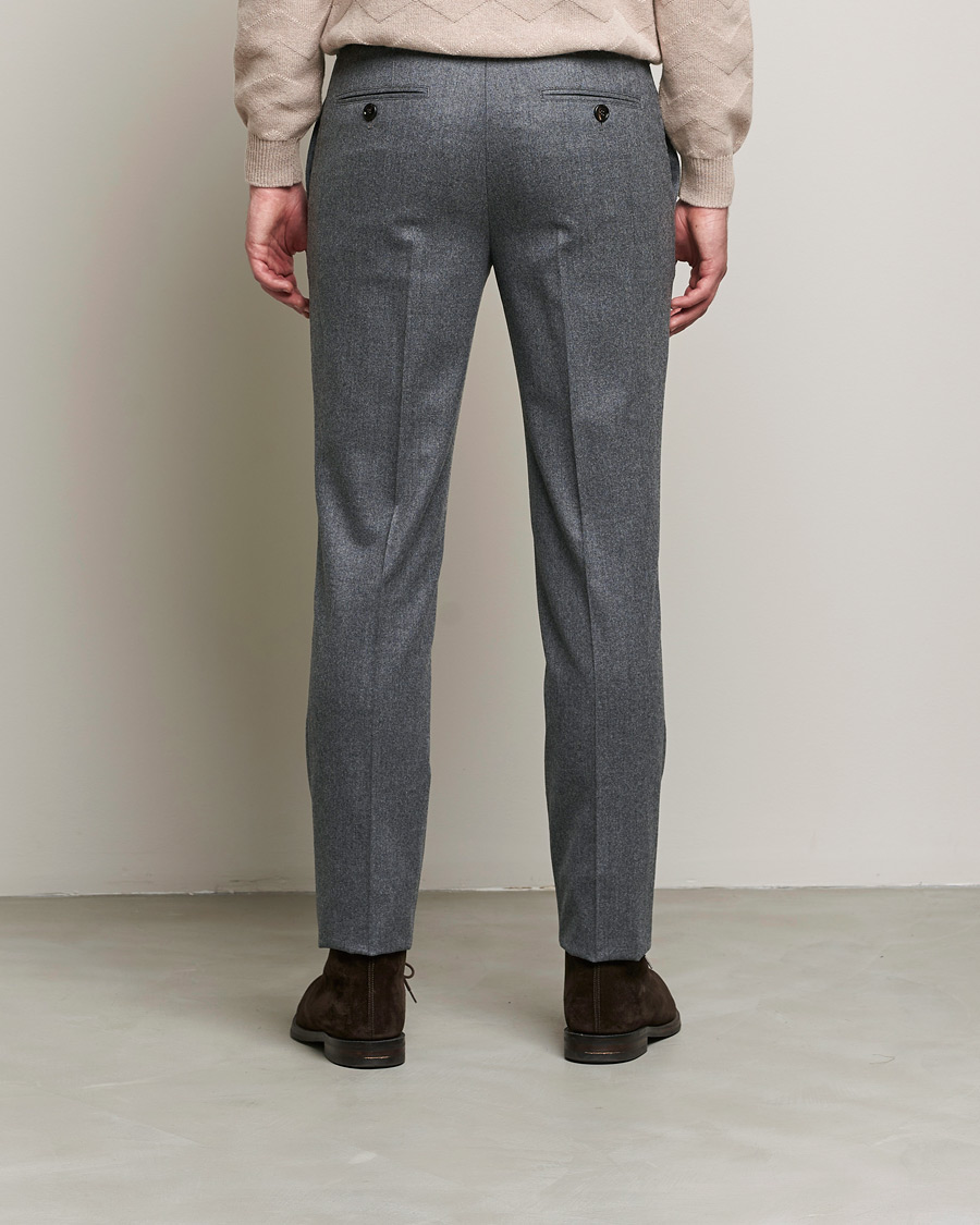 Men | Trousers | Brunello Cucinelli | Slim Fit Flannel Trousers Grey Melange