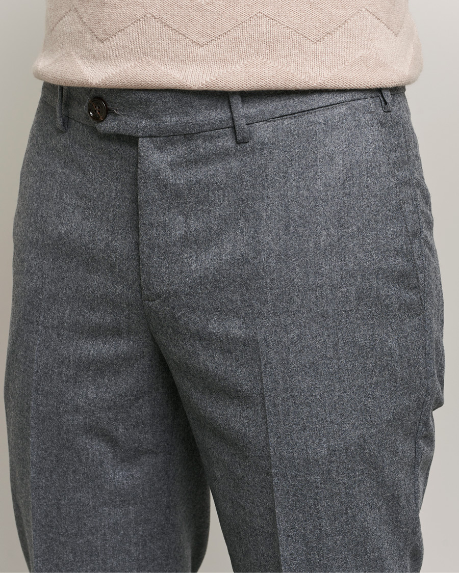 Men | Trousers | Brunello Cucinelli | Slim Fit Flannel Trousers Grey Melange