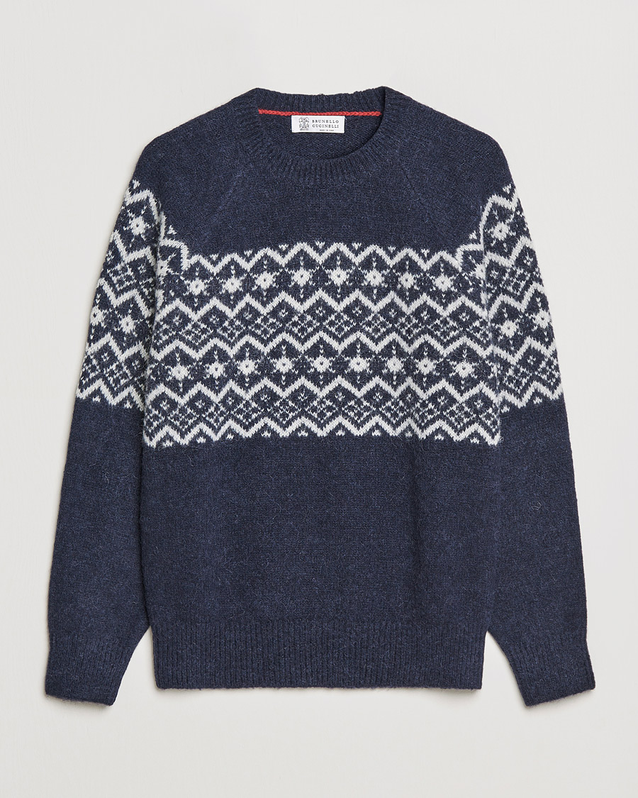 Men | Sweaters & Knitwear | Brunello Cucinelli | Alpaca Jacquard Sweater Dark Blue