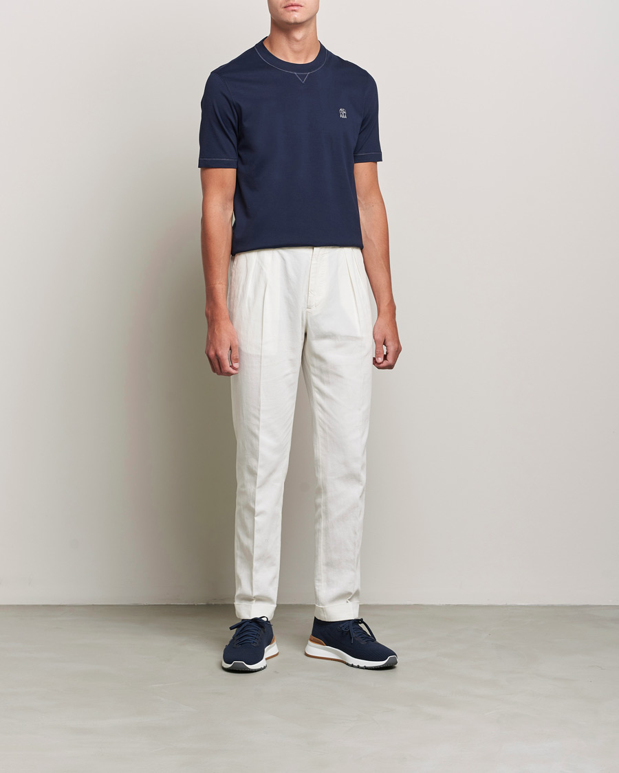 Men | T-Shirts | Brunello Cucinelli | Short Sleeve Logo T-Shirt Navy